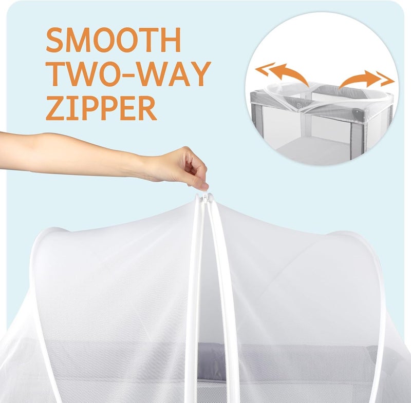 BEBONO Mosquito Net for Pack N Play, Keep Cats Out, Netting Cover with 2-Way Zipper for Playpen, Foldable with Storage Bag, White - Image 2